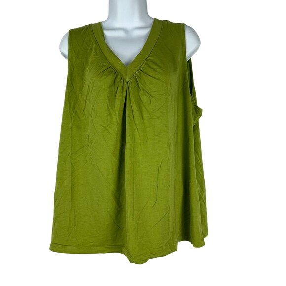 Apt. 9 Essential Green Sleeveless Tank Top 1X Pima Cotton Blend Womens - Picture 1 of 5